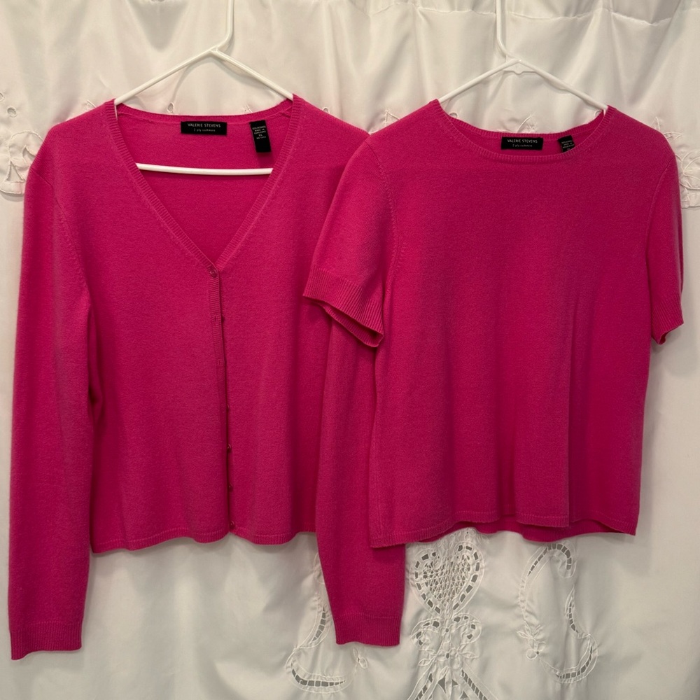 Valerie Stevens 2 piece hot Pink cashmere Sweater Set